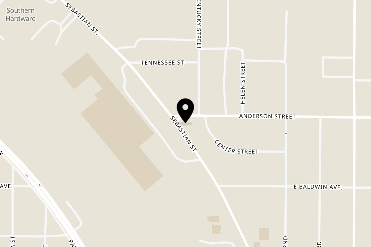 Map showing the location of Burger Shack on 372 Sebastian St in West Helena
